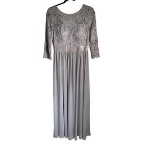 Ever Pretty Chiffon Lace Gown Maxi Dress Sz 10 Gray Formal Event Elegant